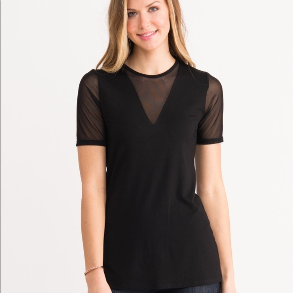 NWT Agnes & Dora Black Sheer Vneck Tee